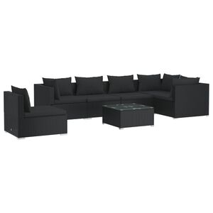 vidaXL 7 Piece Garden Lounge Set with Cushions Poly Rattan Black