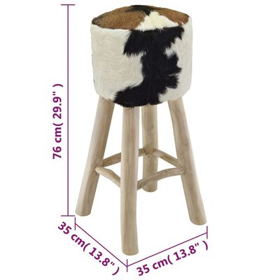 vidaXL Bar Stool Real Leather and Solid Teak Wood