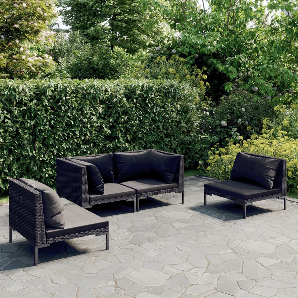 vidaXL 4 Piece Garden Lounge Set with Cushions Poly Rattan Dark Grey