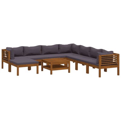 vidaXL 9 Piece Garden Lounge Set with Cushion Solid Acacia Wood, dark grey vidaXL 9 Piece Garden Lounge Set with Cushion Solid Acacia Wood