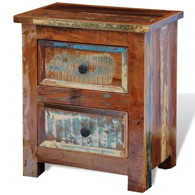 vidaXL Nightstand with 2 Drawers Solid Reclaimed Wood,  vidaXL Nightstand with 2 Drawers Solid Reclaimed Wood