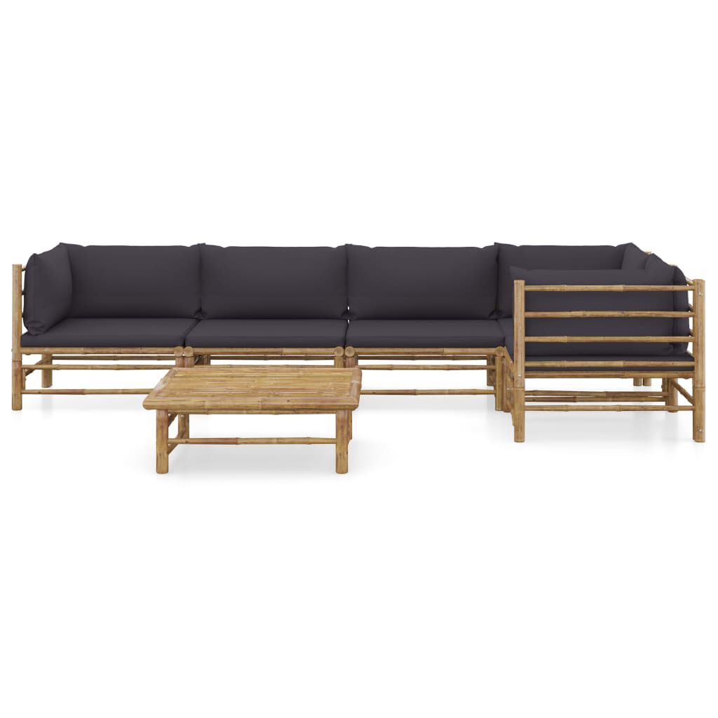 vidaXL 6 Piece Garden Lounge Set with Dark Grey Cushions Bamboo