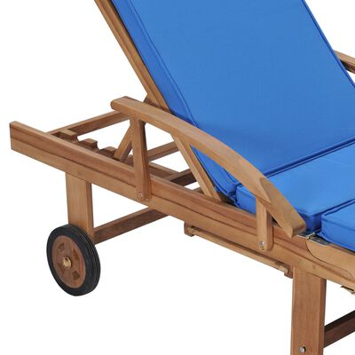 vidaXL Sun Loungers with Cushions 2 pcs Solid Teak Wood Blue, blue vidaXL Sun Loungers with Cushions 2 pcs Solid Teak Wood Blue
