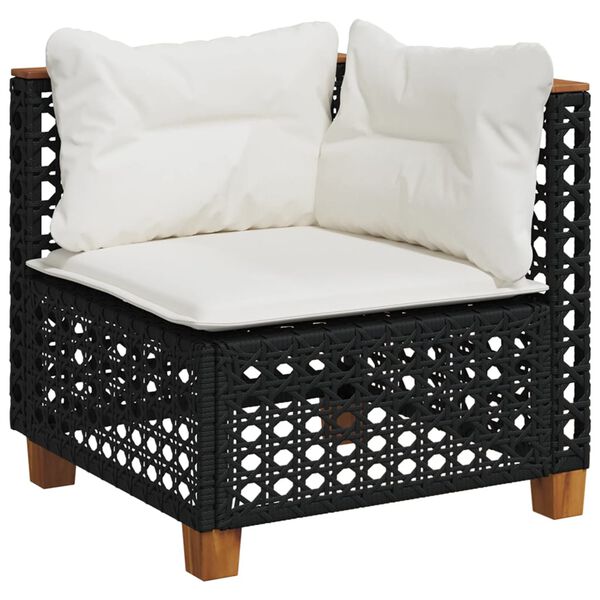vidaXL Garden Sofa Corner with Cushions Black Poly Rattan