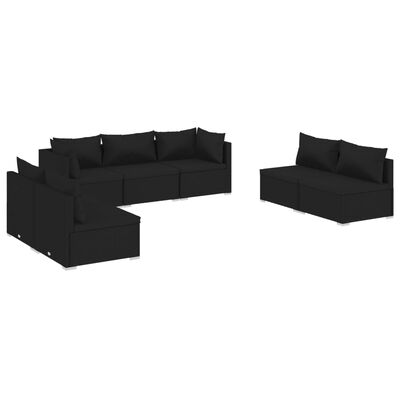 vidaXL 7 Piece Garden Lounge Set with Cushions Poly Rattan Black, black vidaXL 7 Piece Garden Lounge Set with Cushions Poly Rattan Black