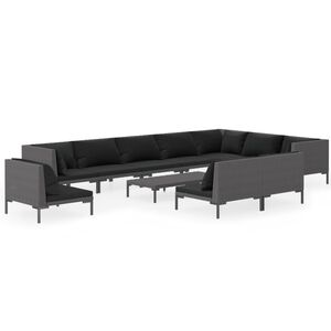 vidaXL 11 Piece Garden Lounge Set with Cushions Poly Rattan Dark Grey