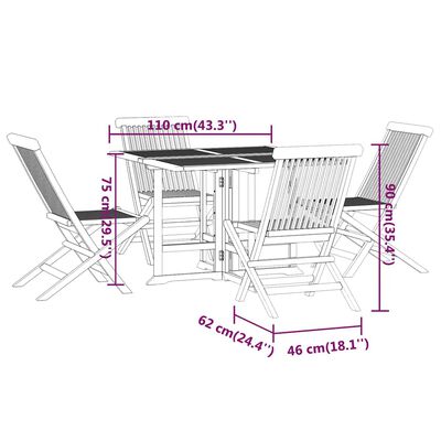 vidaXL 5 Piece Folding Outdoor Dining Set Solid Wood Teak,  vidaXL 5 Piece Folding Outdoor Dining Set Solid Wood Teak