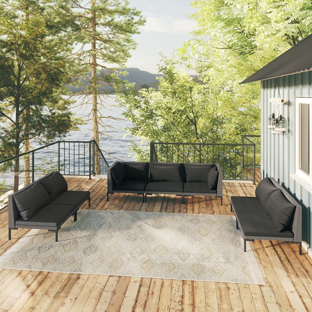 vidaXL 7 Piece Garden Lounge Set with Cushions Poly Rattan Dark Grey