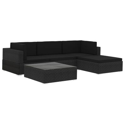 vidaXL 5 Piece Garden Lounge Set with Cushions Poly Rattan Black,  vidaXL 5 Piece Garden Lounge Set with Cushions Poly Rattan Black