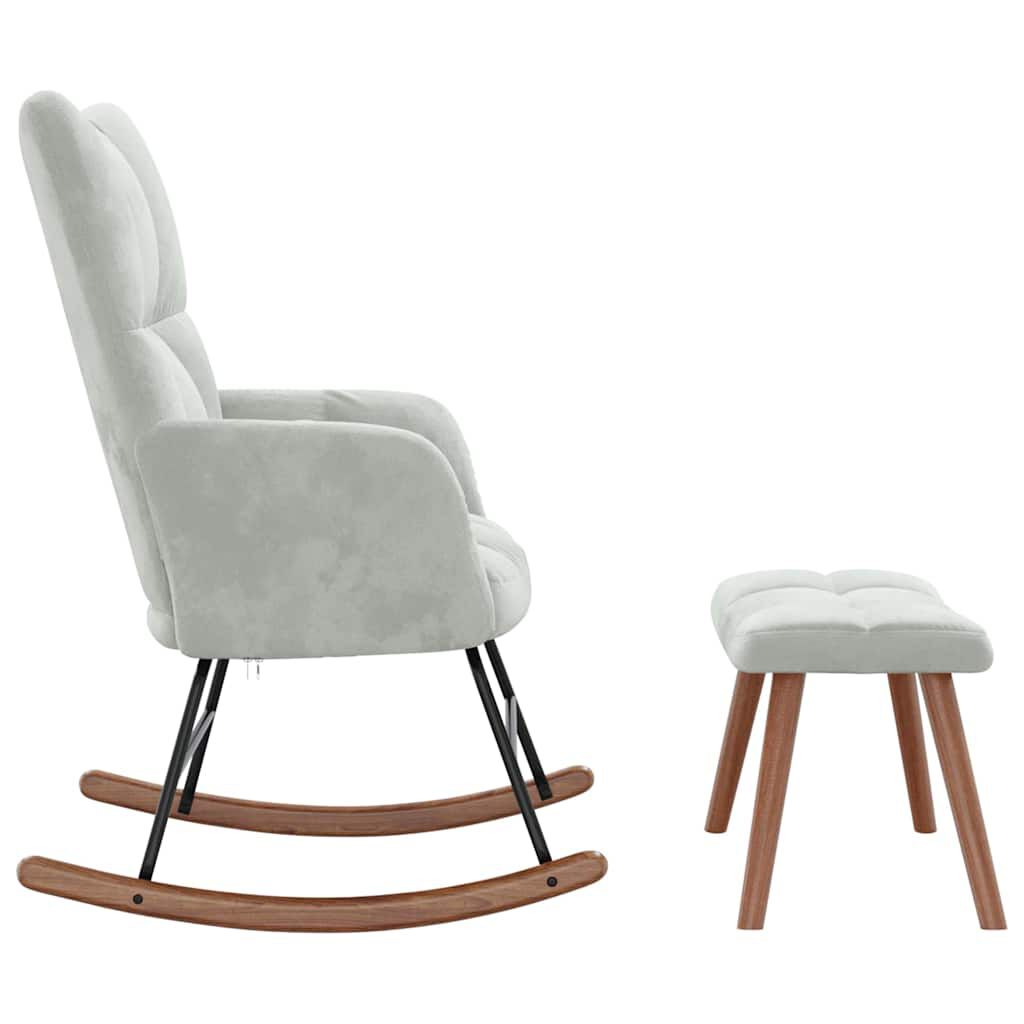 vidaXL Rocking Chair with a Stool Light Grey Velvet