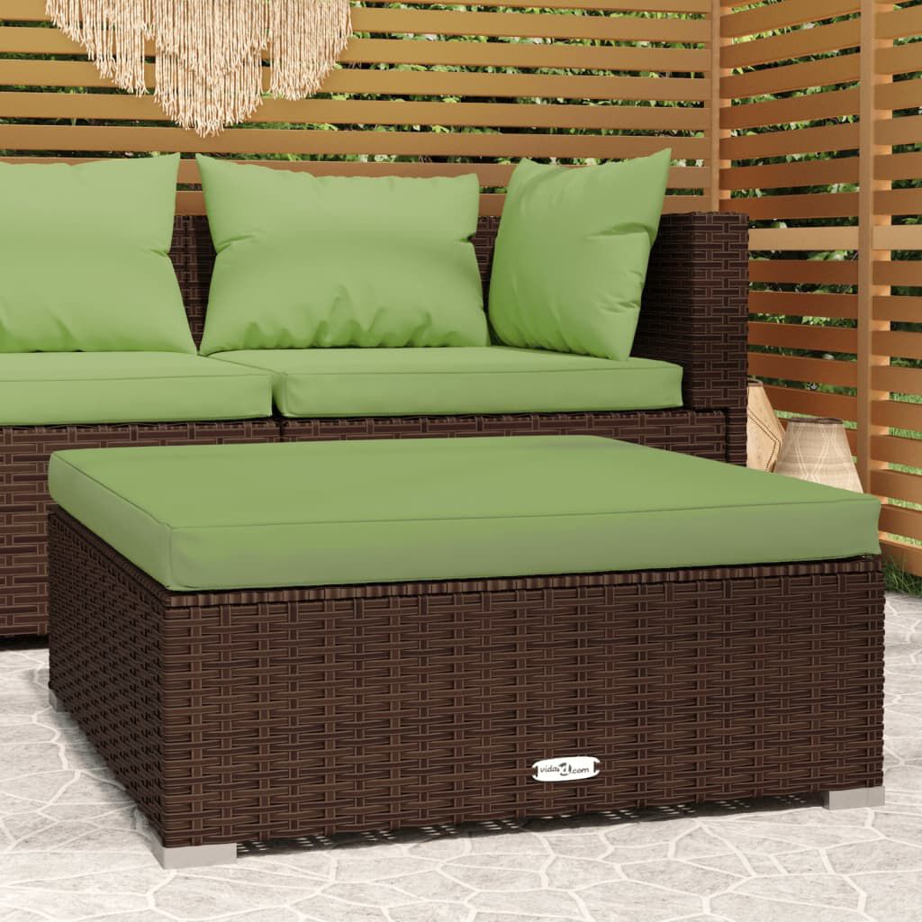 vidaXL Garden Footrest with Cushion Brown 70x70x30 cm Poly Rattan