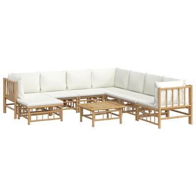 vidaXL 9 Piece Garden Lounge Set with Cream White Cushions Bamboo