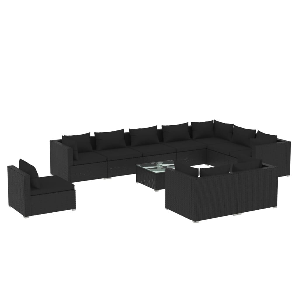 vidaXL 11 Piece Garden Lounge Set with Cushions Poly Rattan Black