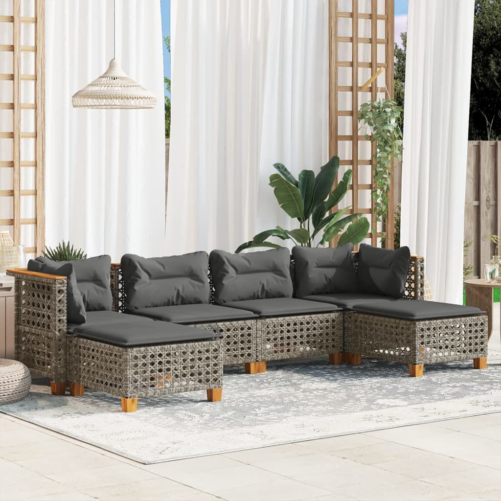 vidaXL 6 Piece Garden Sofa Set with Cushions Grey Poly Rattan