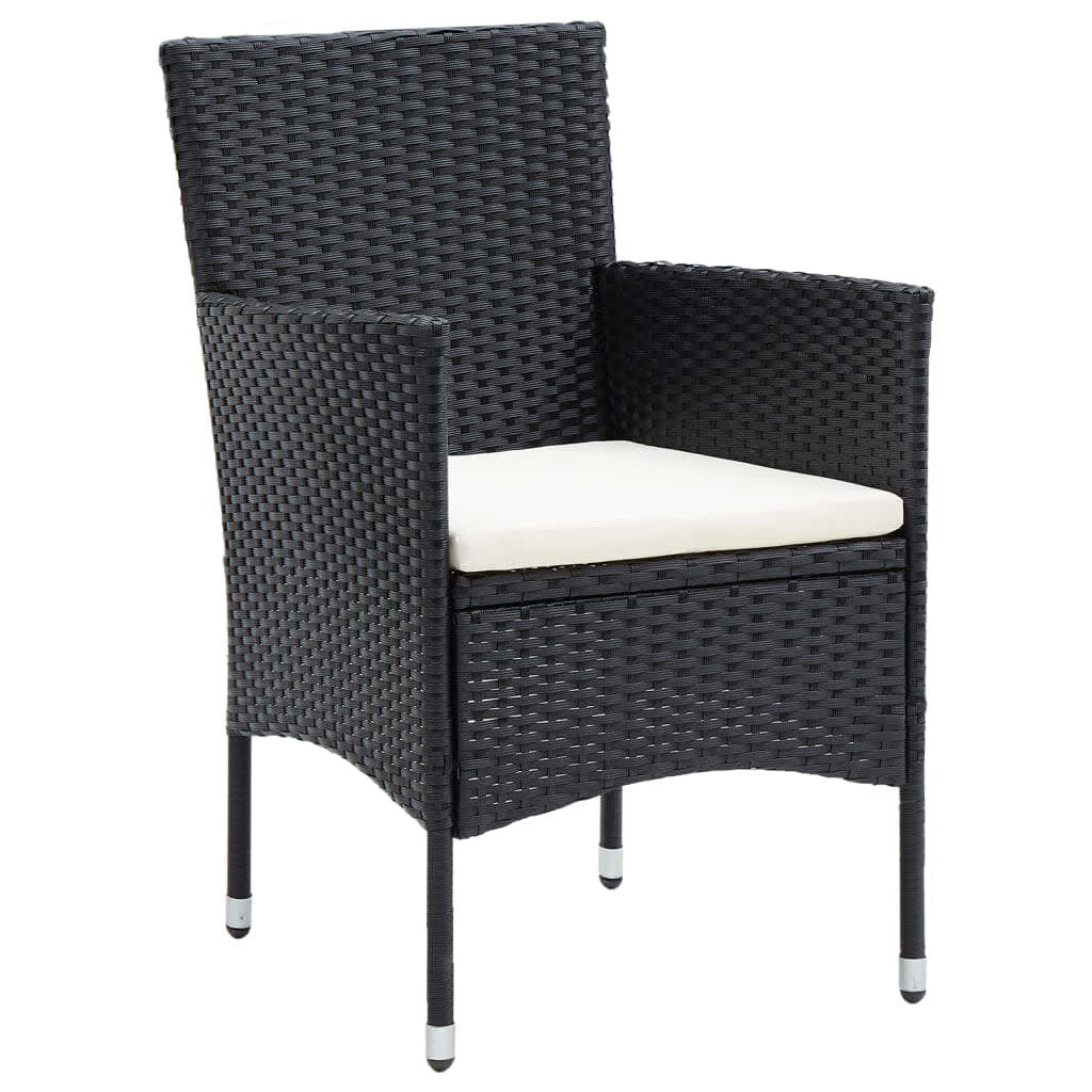 vidaXL 3 Piece Garden Dining Set with Cushions Poly Rattan Black