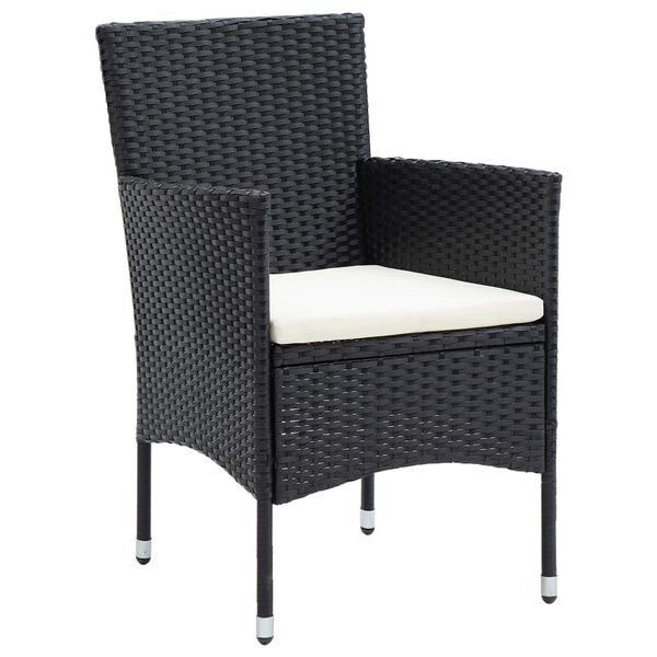 vidaXL 3 Piece Garden Dining Set with Cushions Poly Rattan Black
