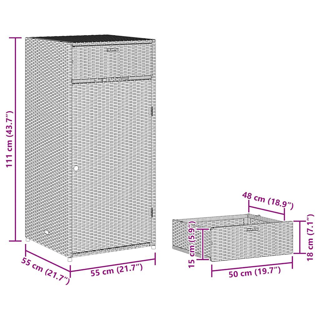 vidaXL Garden Storage Cabinet Black 55x55x111 cm Poly Rattan