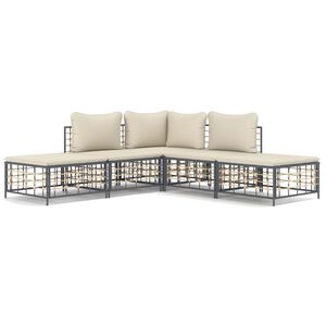 vidaXL 5 Piece Garden Lounge Set with Cushions Anthracite Poly Rattan