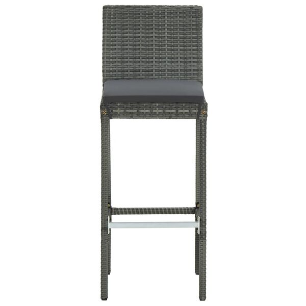 vidaXL Garden Bar Stools with Cushions 4 pcs Grey Poly Rattan