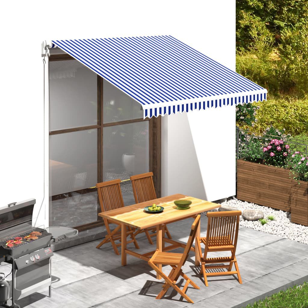 vidaXL Awning Top Sunshade Canvas Blue & White 300x250 cm