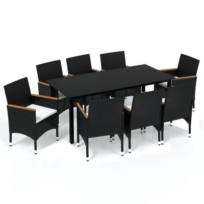vidaXL 9 Piece Garden Dining Set with Cushions Poly Rattan Black, black and brown vidaXL 9 Piece Garden Dining Set with Cushions Poly Rattan Black
