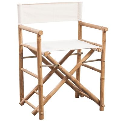 vidaXL Folding Director's Chair 2 pcs Bamboo and Canvas, white vidaXL Folding Director's Chair 2 pcs Bamboo and Canvas