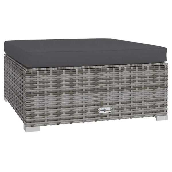 vidaXL Garden Footrest with Cushion Grey 70x70x30 cm Poly Rattan
