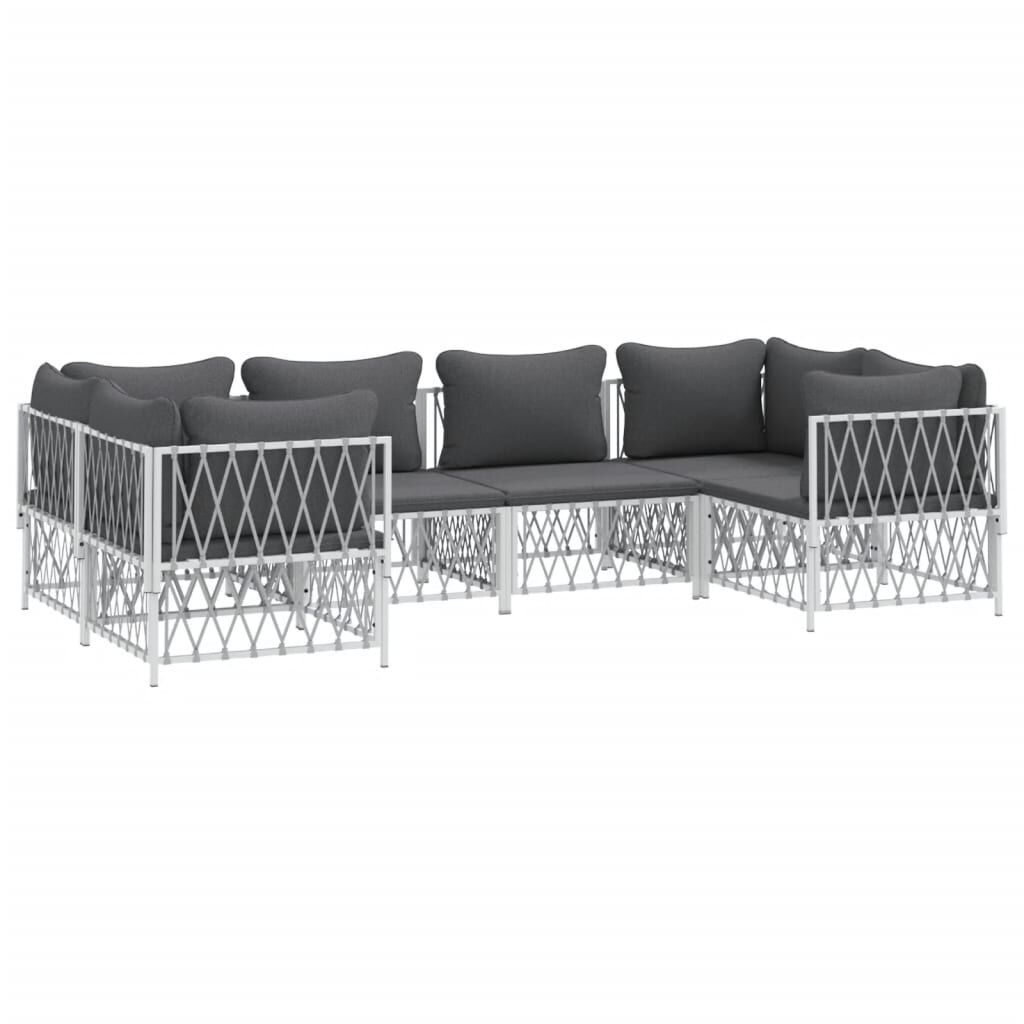 vidaXL 6 Piece Garden Lounge Set with Cushions White Steel