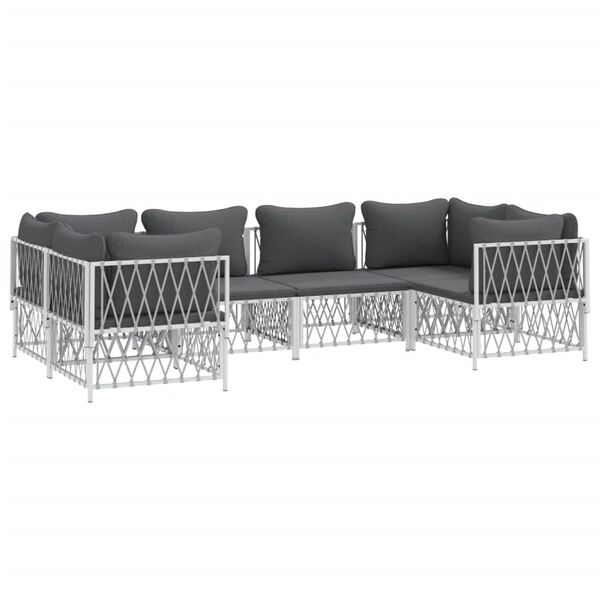 vidaXL 6 Piece Garden Lounge Set with Cushions White Steel