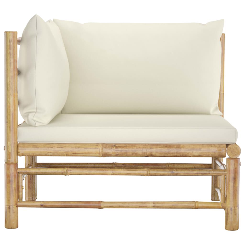 vidaXL Garden Corner Sofa with Cream White Cushions Bamboo