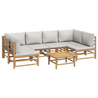 vidaXL 7 Piece Garden Lounge Set with Light Grey Cushions Bamboo,  vidaXL 7 Piece Garden Lounge Set with Light Grey Cushions Bamboo