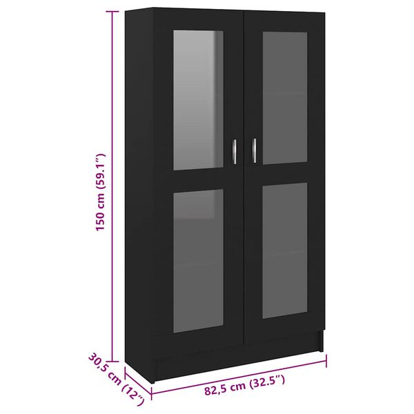 vidaXL Vitrine Cabinet Black 82.5x30.5x150 cm Engineered Wood