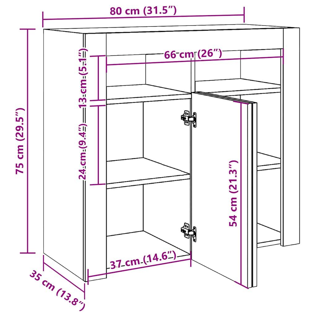 vidaXL Sideboard with LED Lights Smoked Oak 80x35x75 cm