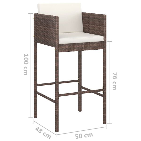 vidaXL Bar Stools 2 pcs with Cushions Brown Poly Rattan