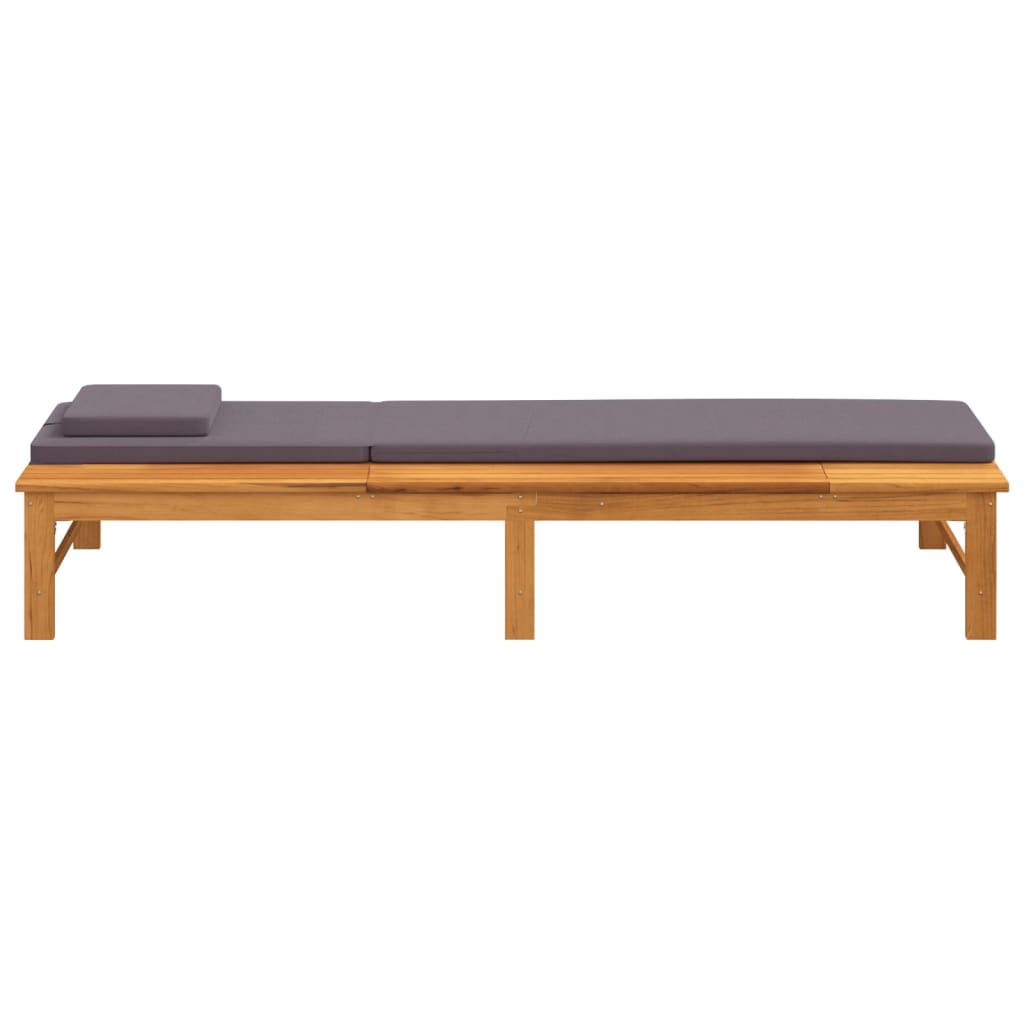 vidaXL Sun Lounger with Dark Grey Cushion and Pillow Solid Wood Acacia