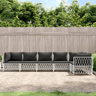 vidaXL 6 Piece Garden Lounge Set with Cushions White Steel, white vidaXL 6 Piece Garden Lounge Set with Cushions White Steel