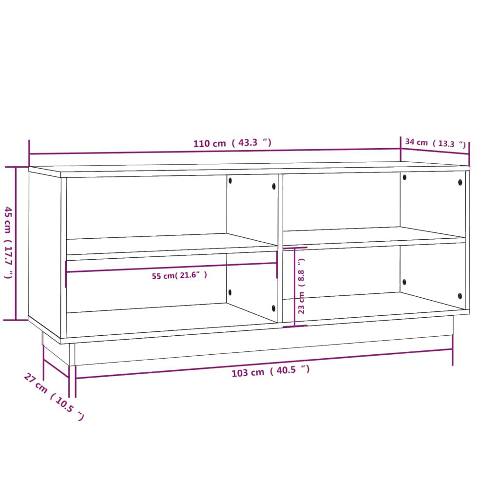 vidaXL Shoe Cabinet 110x34x45 cm Solid Wood Pine