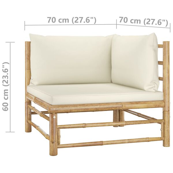 vidaXL 9 Piece Garden Lounge Set with Cream White Cushions Bamboo