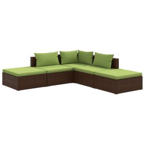 vidaXL 5 Piece Garden Lounge Set with Cushions Poly Rattan Brown