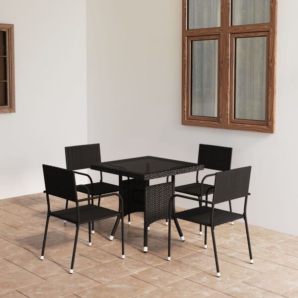 vidaXL 5 Piece Garden Dining Set Poly Rattan Black