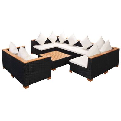 vidaXL 9 Piece Garden Lounge Set with Cushions Poly Rattan Black,  vidaXL 9 Piece Garden Lounge Set with Cushions Poly Rattan Black