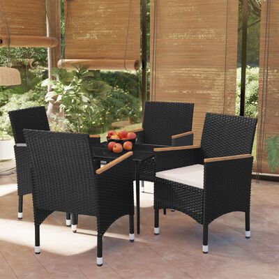 vidaXL 5 Piece Outdoor Dining Set with Cushions Black, black vidaXL 5 Piece Outdoor Dining Set with Cushions Black