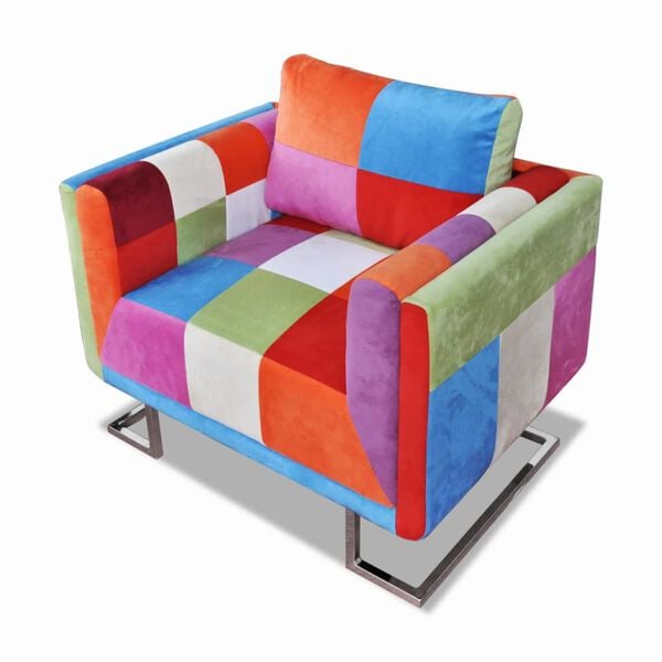 vidaXL Cube Armchair with Chrome Feet Patchwork Design Fabric