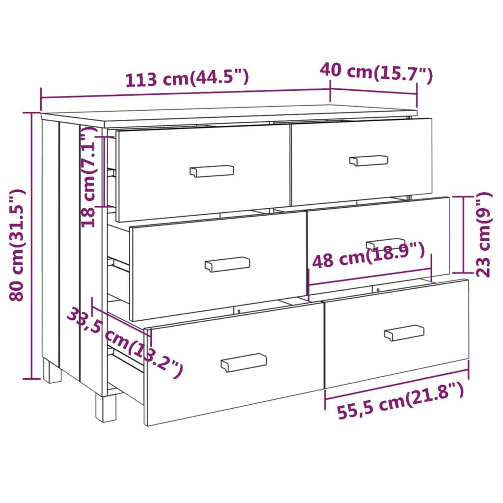 vidaXL Sideboard HAMAR Honey Brown 113x40x80 cm Solid Wood Pine