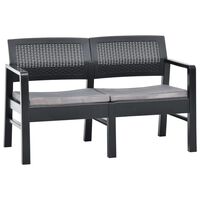 vidaXL 2-Seater Garden Bench with Cushions 120 cm Plastic Anthracite, anthracite vidaXL 2-Seater Garden Bench with Cushions 120 cm Plastic Anthracite