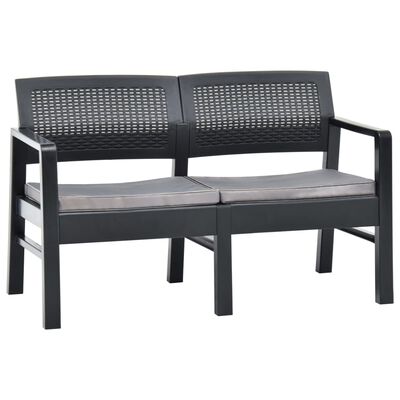 vidaXL 2-Seater Garden Bench with Cushions 120 cm Plastic Anthracite, anthracite vidaXL 2-Seater Garden Bench with Cushions 120 cm Plastic Anthracite