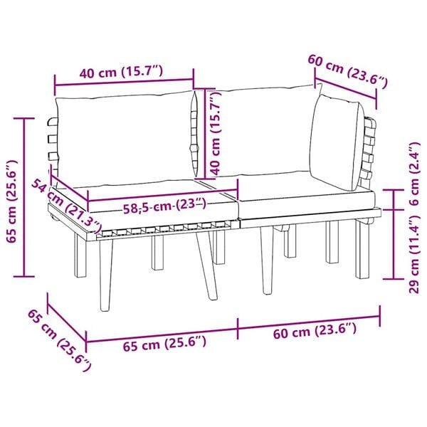 vidaXL 2 Piece Garden Lounge Set with Cushions Solid Acacia Wood