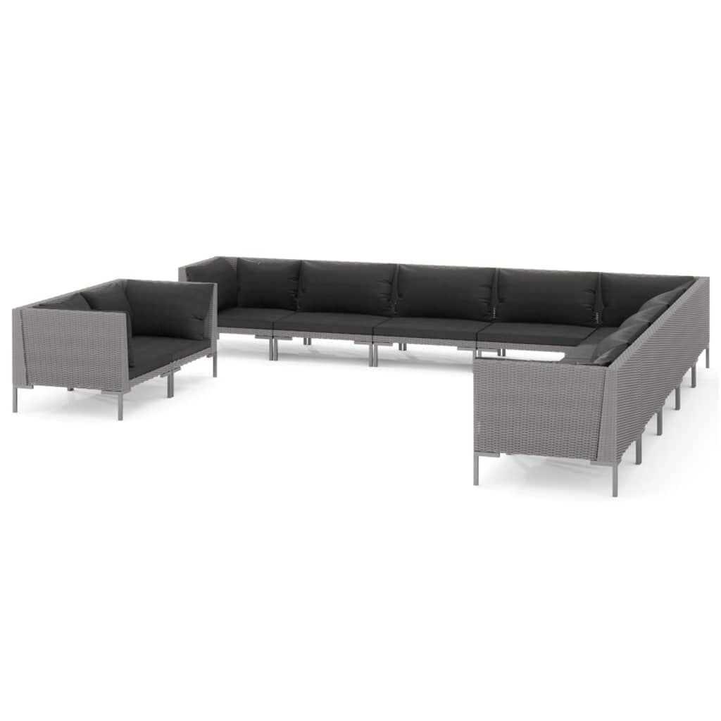 vidaXL 11 Piece Garden Lounge Set with Cushions Poly Rattan Dark Grey