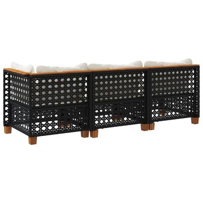 vidaXL Garden Sofa with Cushions 3-Seater Black Poly Rattan, black and white vidaXL Garden Sofa with Cushions 3-Seater Black Poly Rattan