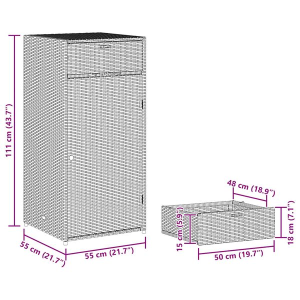 vidaXL Garden Storage Cabinet Grey 55x55x111 cm Poly Rattan